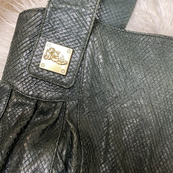 JENRIGO GREEN OLIVE SNAKE PYTHON LEATHER LARGE TOTE HAND SHOULDER BAG MADE ITALY - Picture 5 of 9